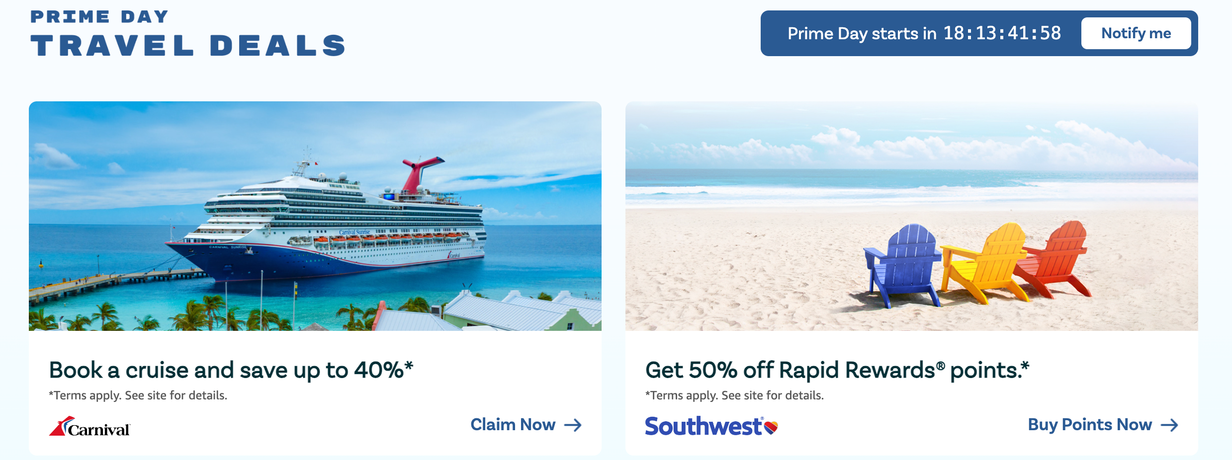 Screenshot of Prime Day Travel Deals