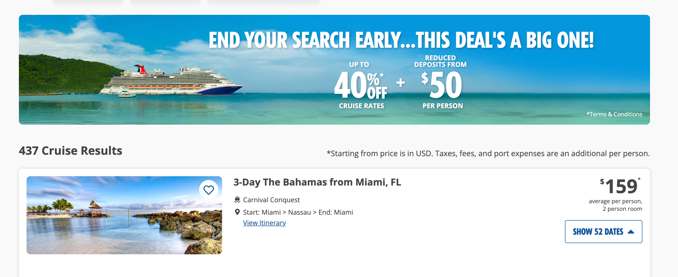 Amazon Prime Carnival Cruise Line landing page. CARNIVAL