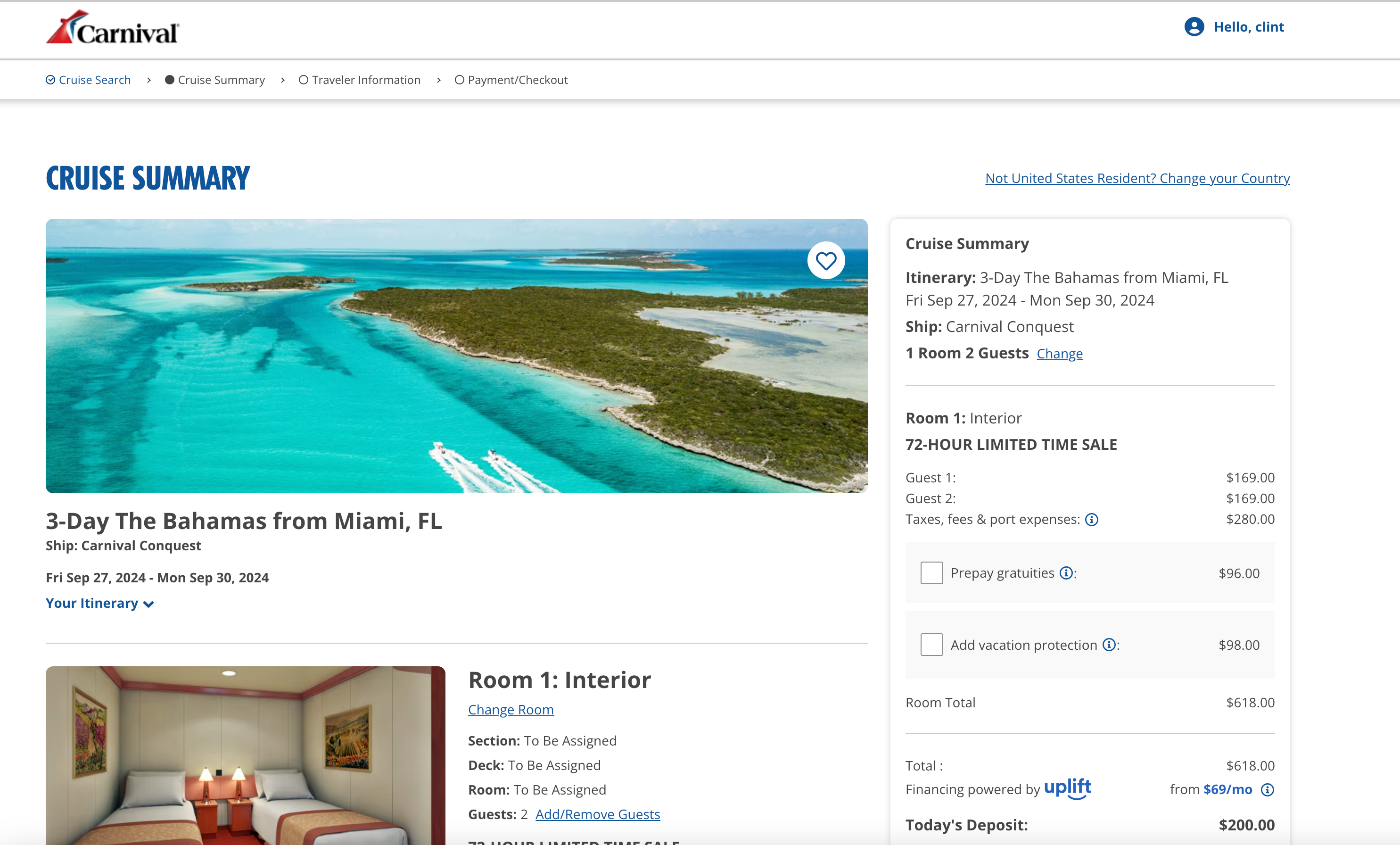 Amazon Prime Carnival Cruise Line landing page. CARNIVAL