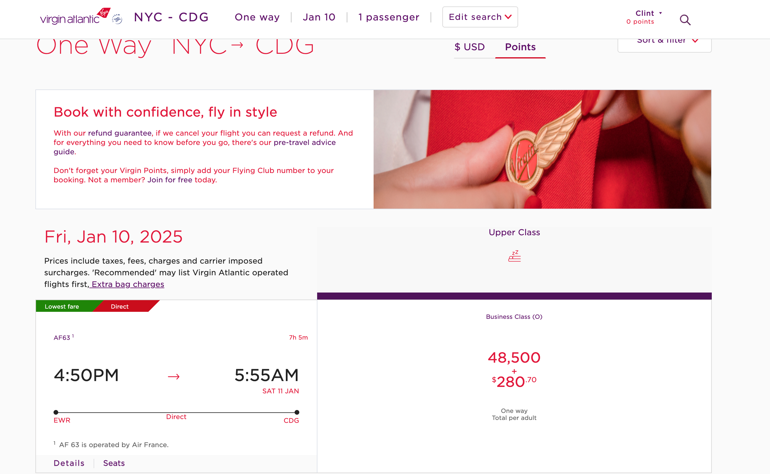 Virgin Atlantic deal to Paris.