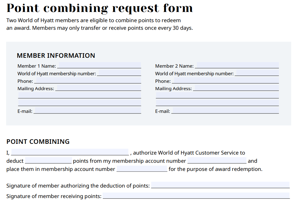 Hyatt points combining form