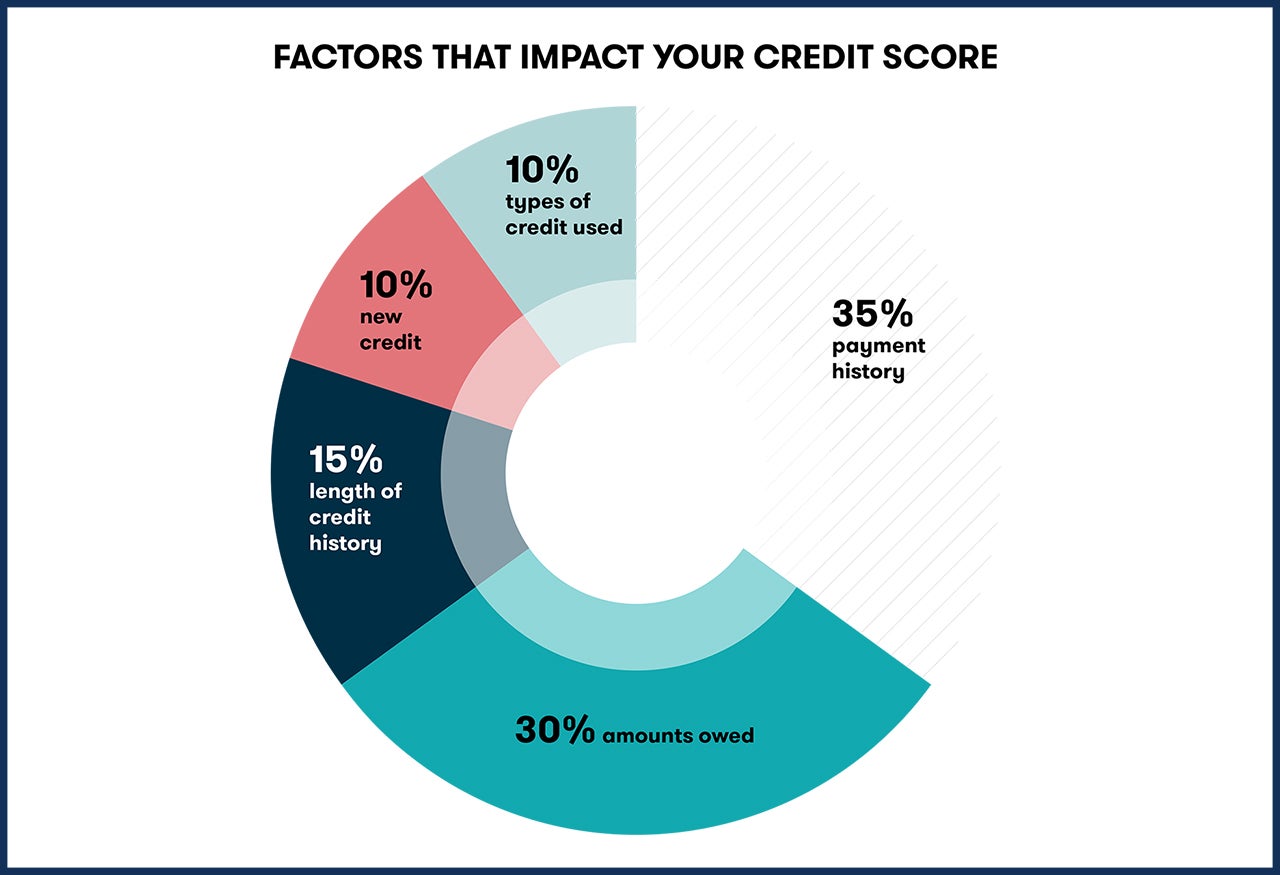 Pie chart showing factors of a credit score