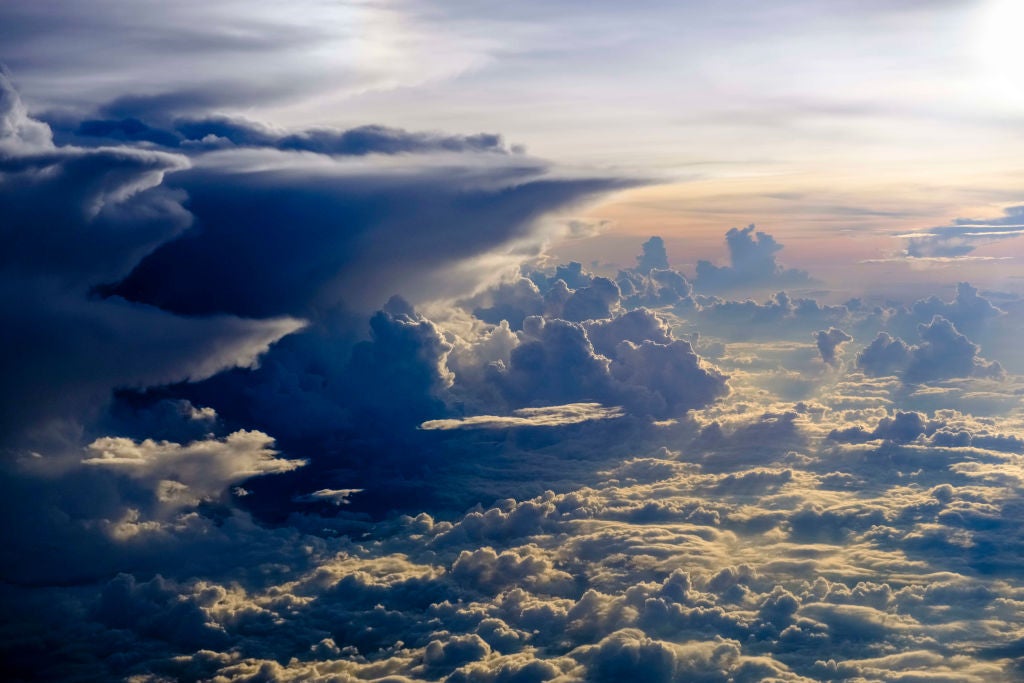 Aerial view of thunderstorm clouds from an airplane