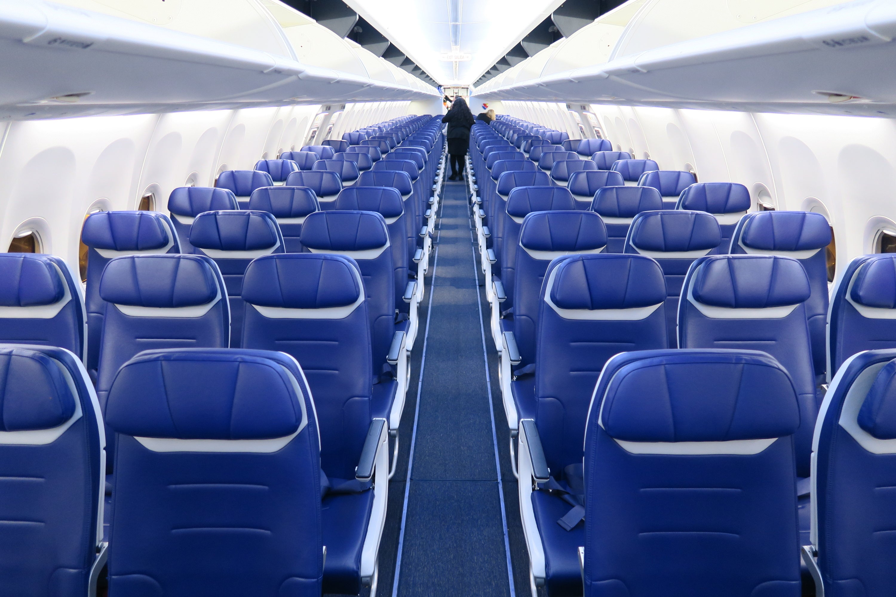 empty seats on a Southwest Airlines plane before passengers come on board
