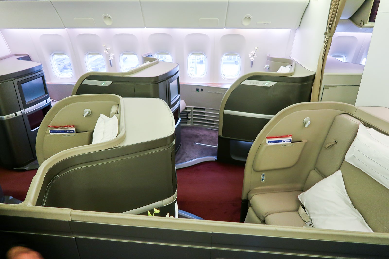 a first class airplane cabin before customers board