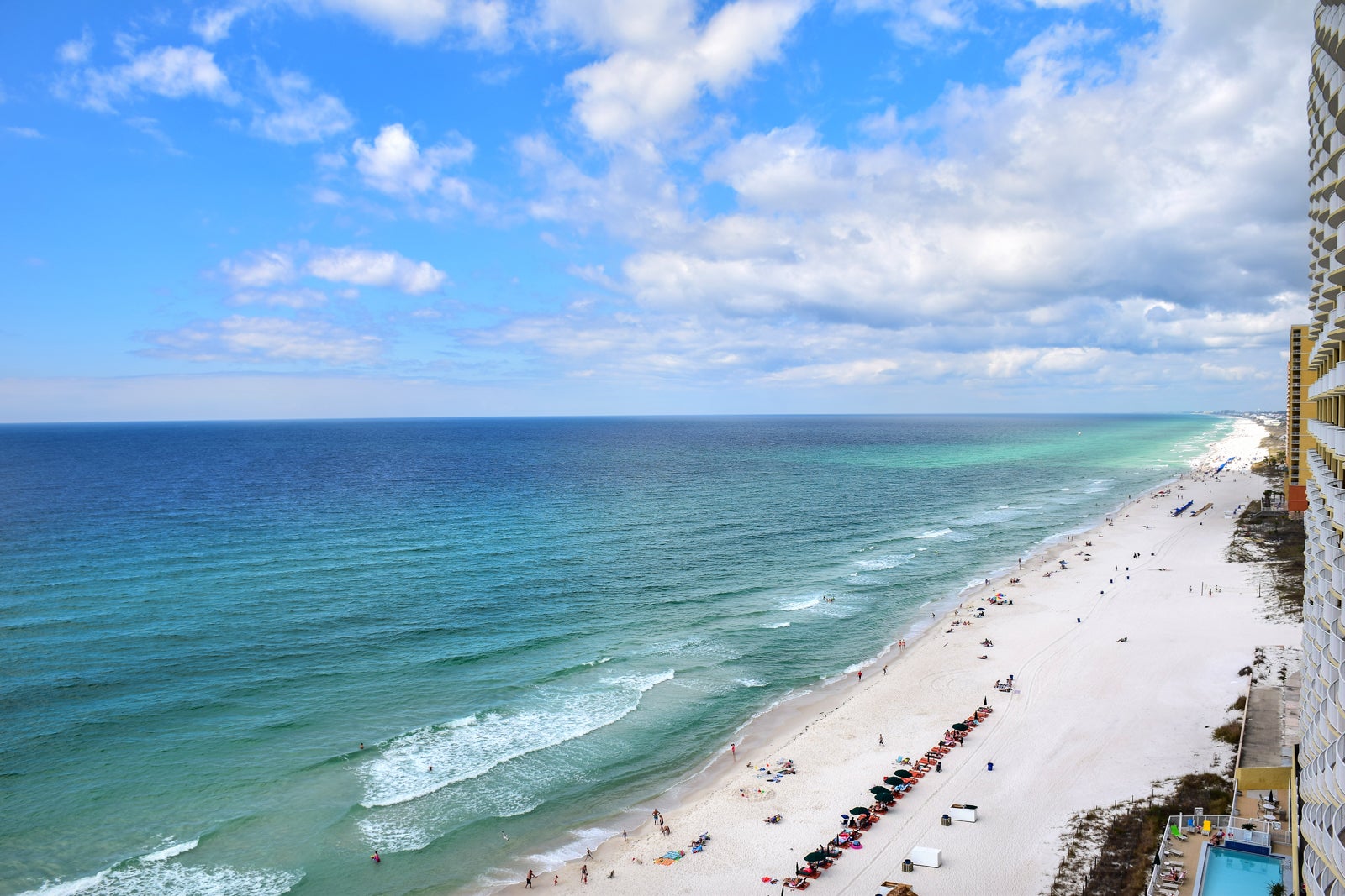 An aerial beach view of Destin, Florida.