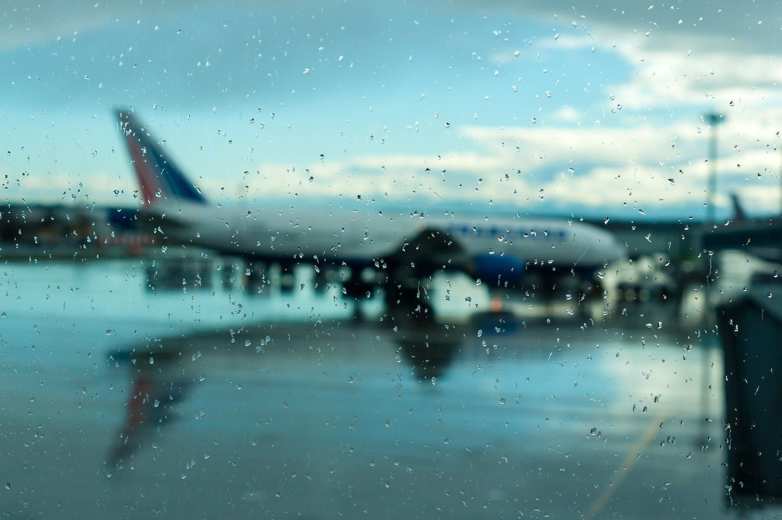 plane in the rain