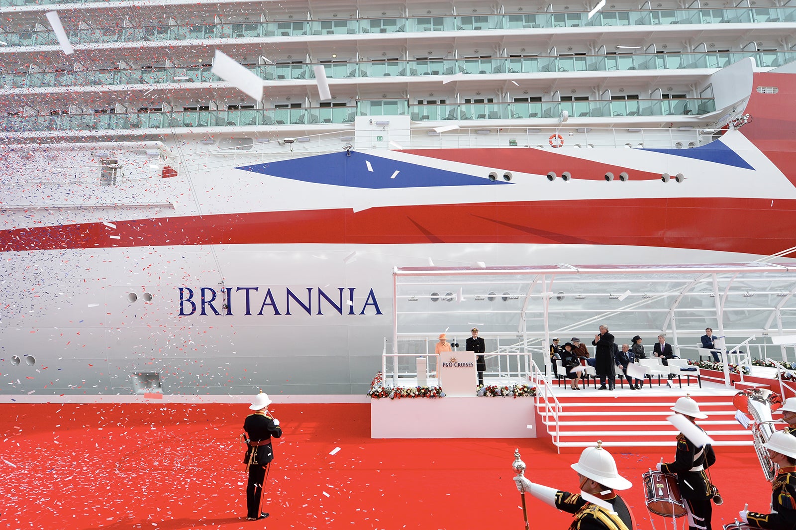 HM the Queen attends the opening of Britannia, P&O UK's largest ever ship built for the UK market on March 10 2015 in United Kingdom. (Photo by James D. Morgan/Getty Images)
