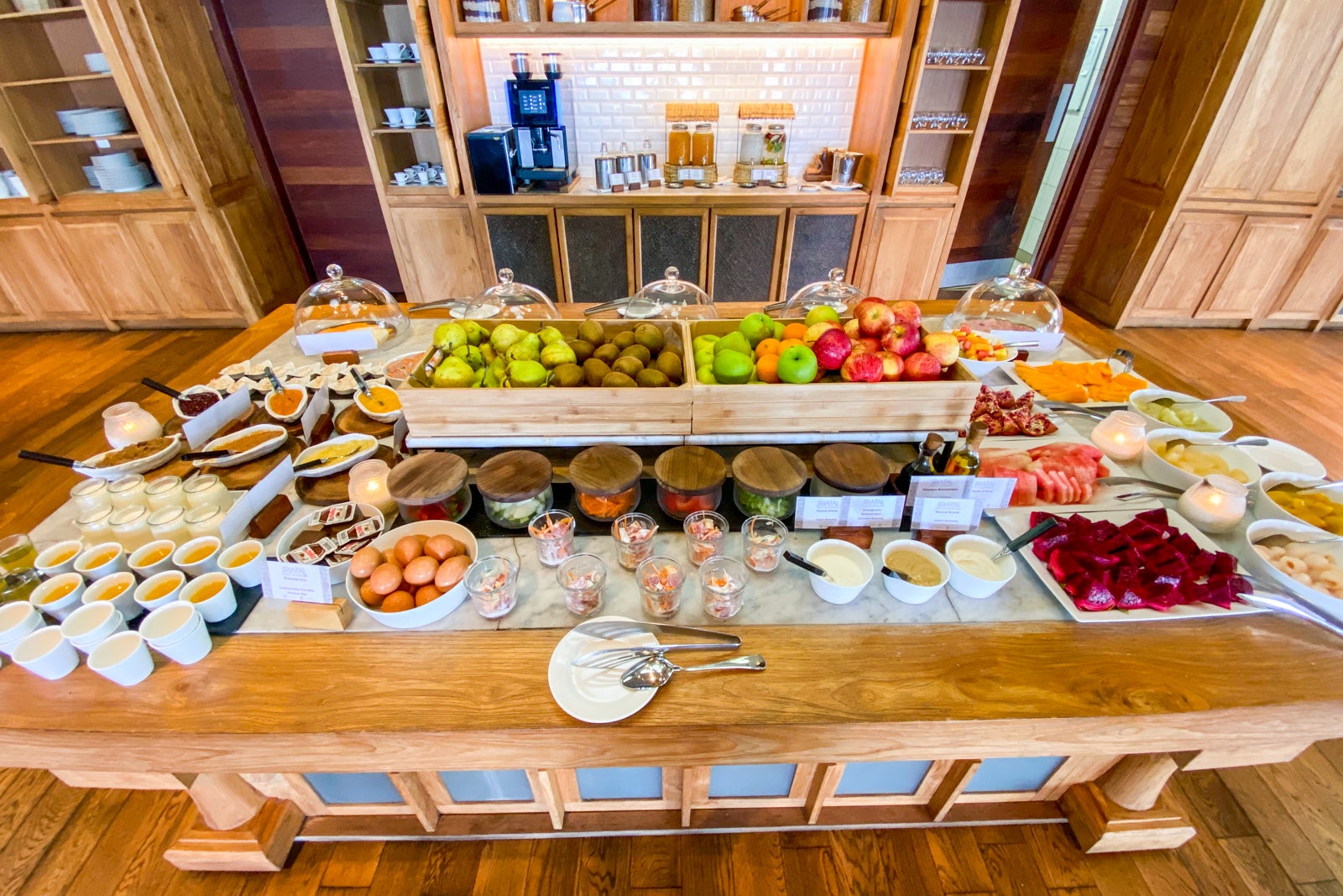 A breakfast spread at a Hilton property