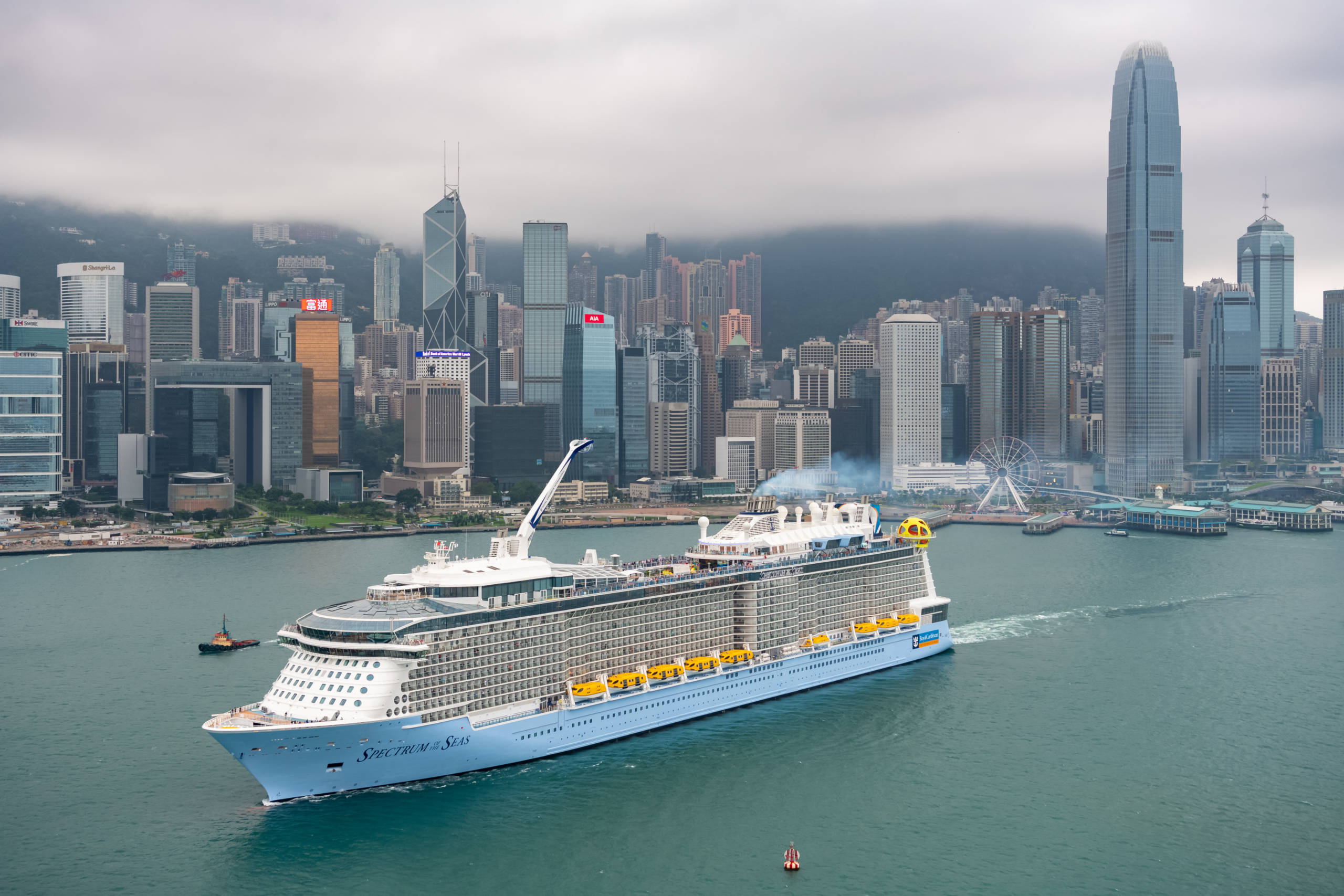 ship sailing past Hong Kong