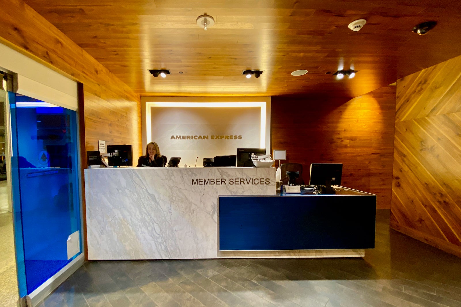 the reception desk at an Amex Centurion Lounge