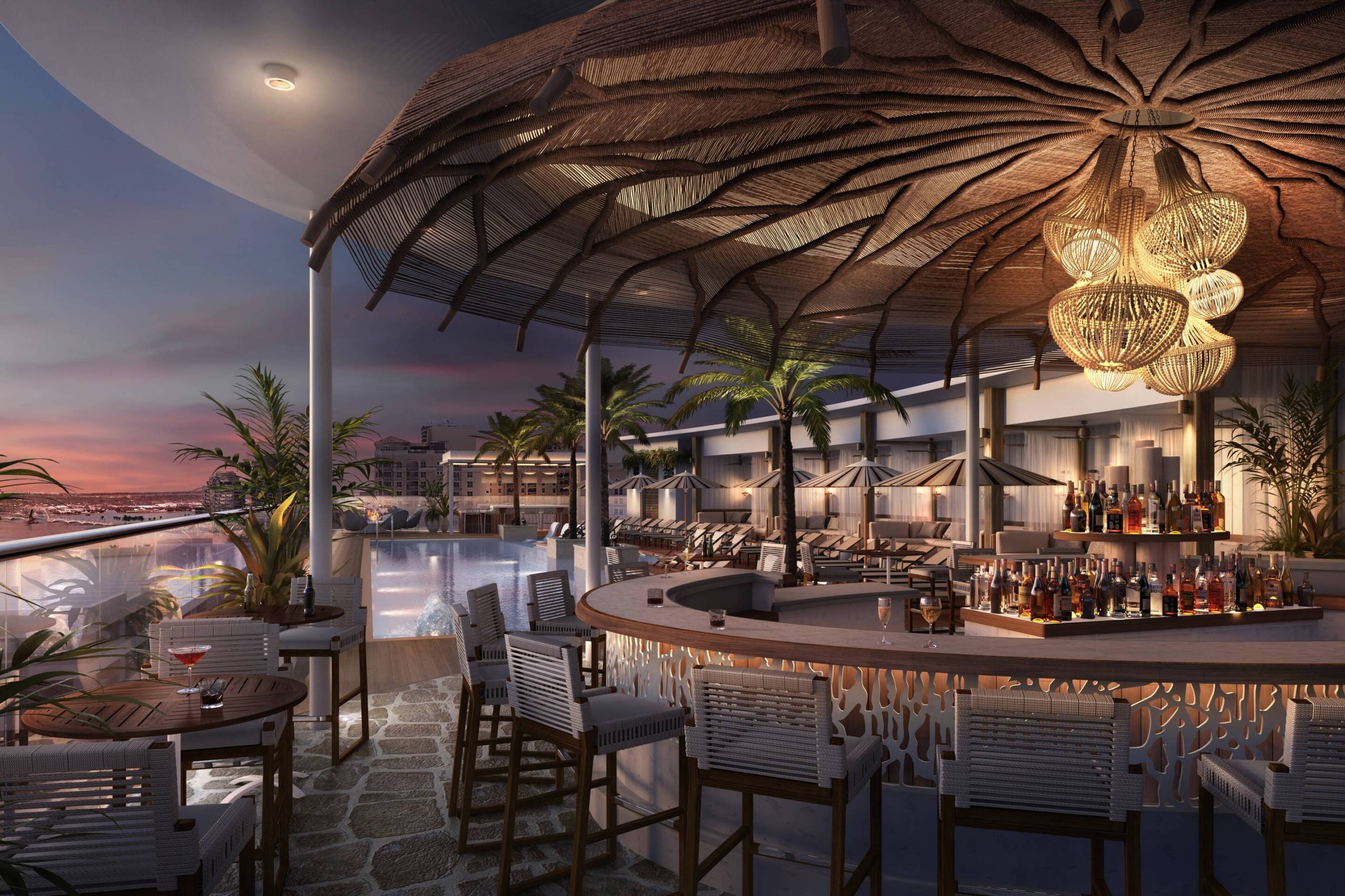 A rooftop bar at a hotel