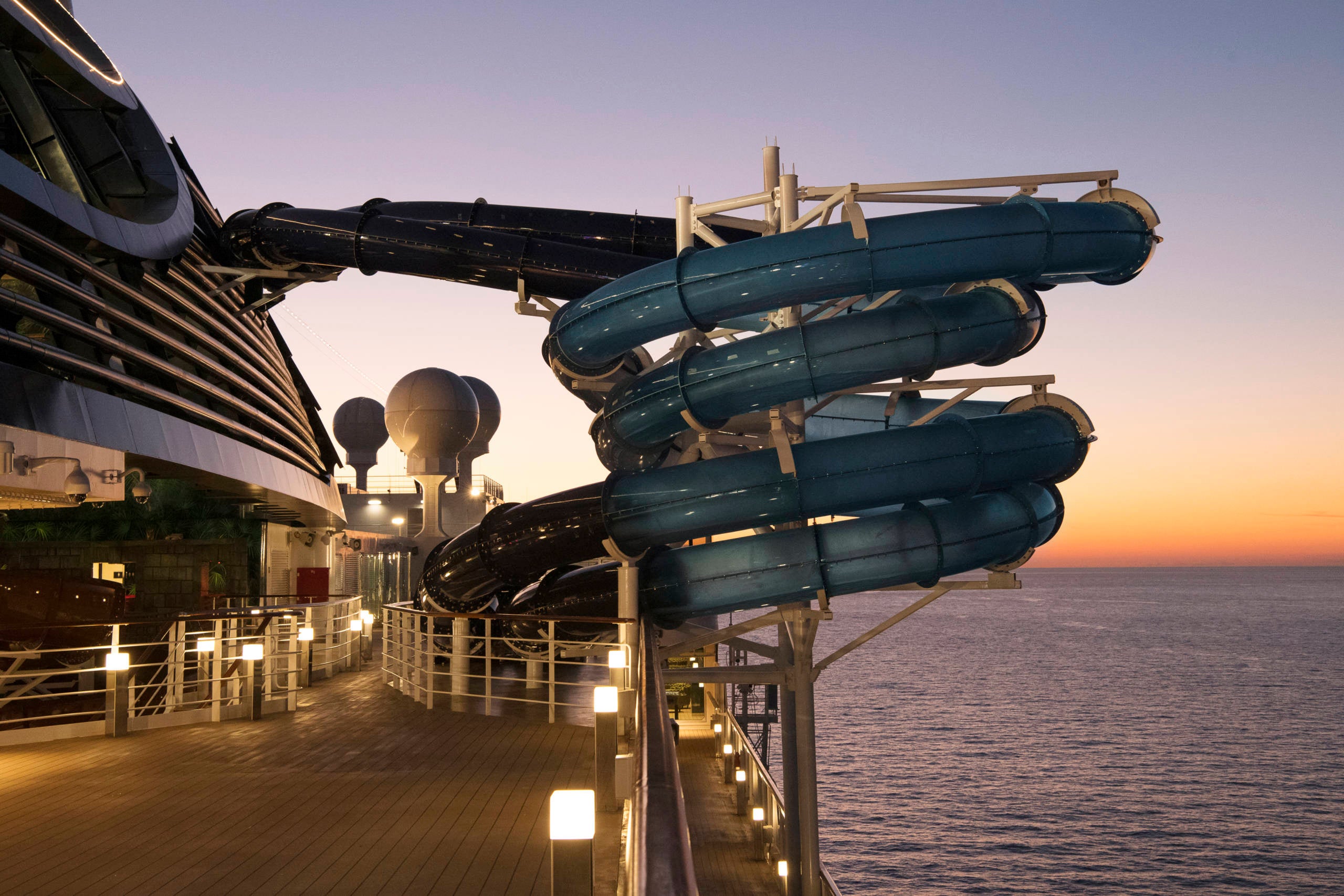 A corkscrew waterslide on the MSC Cruises ship MSC Seaside. It's one of four waterslides on the vessel. (Photo courtesy of MSC Cruises).