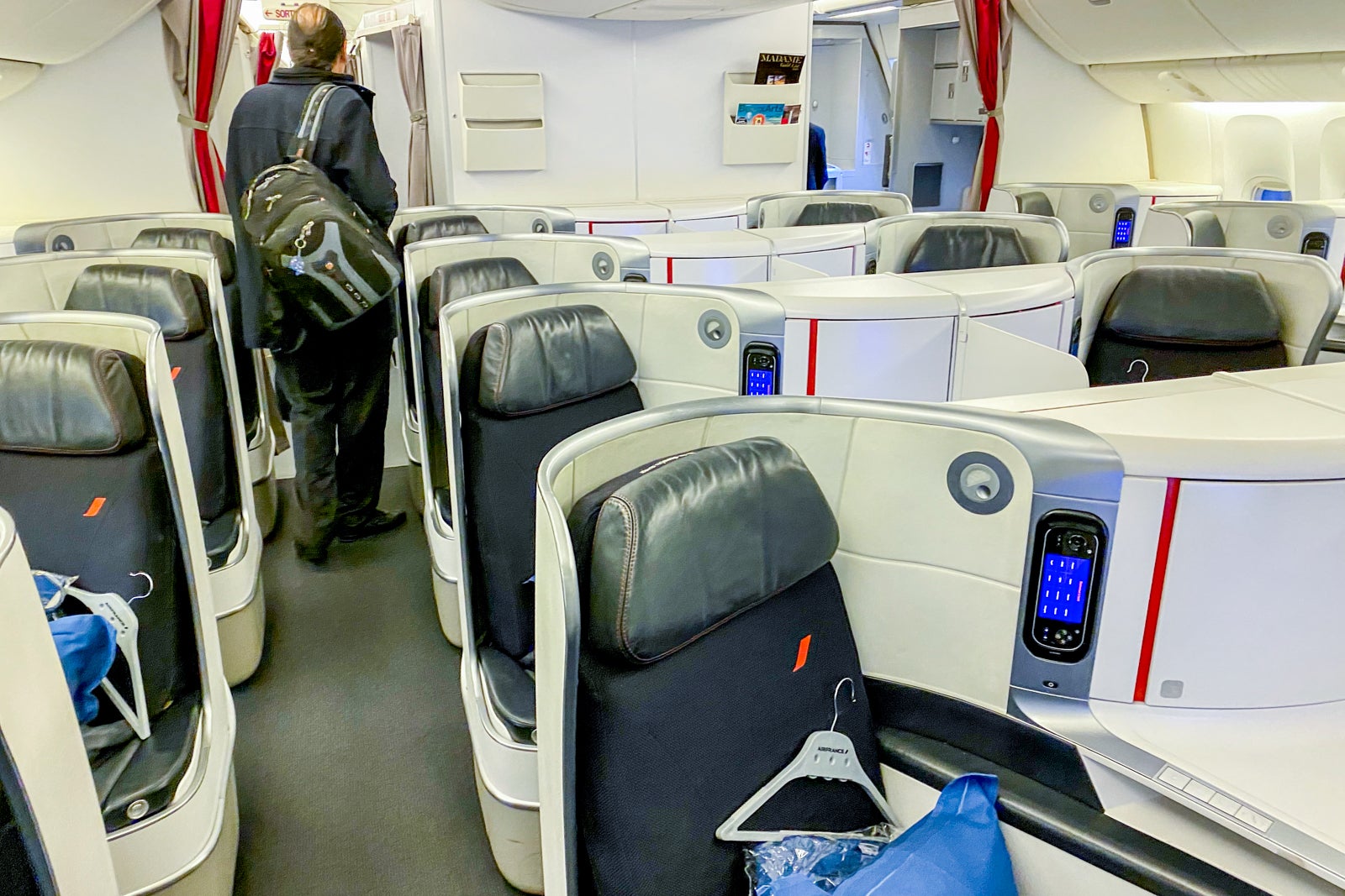 the interior of a business class cabin