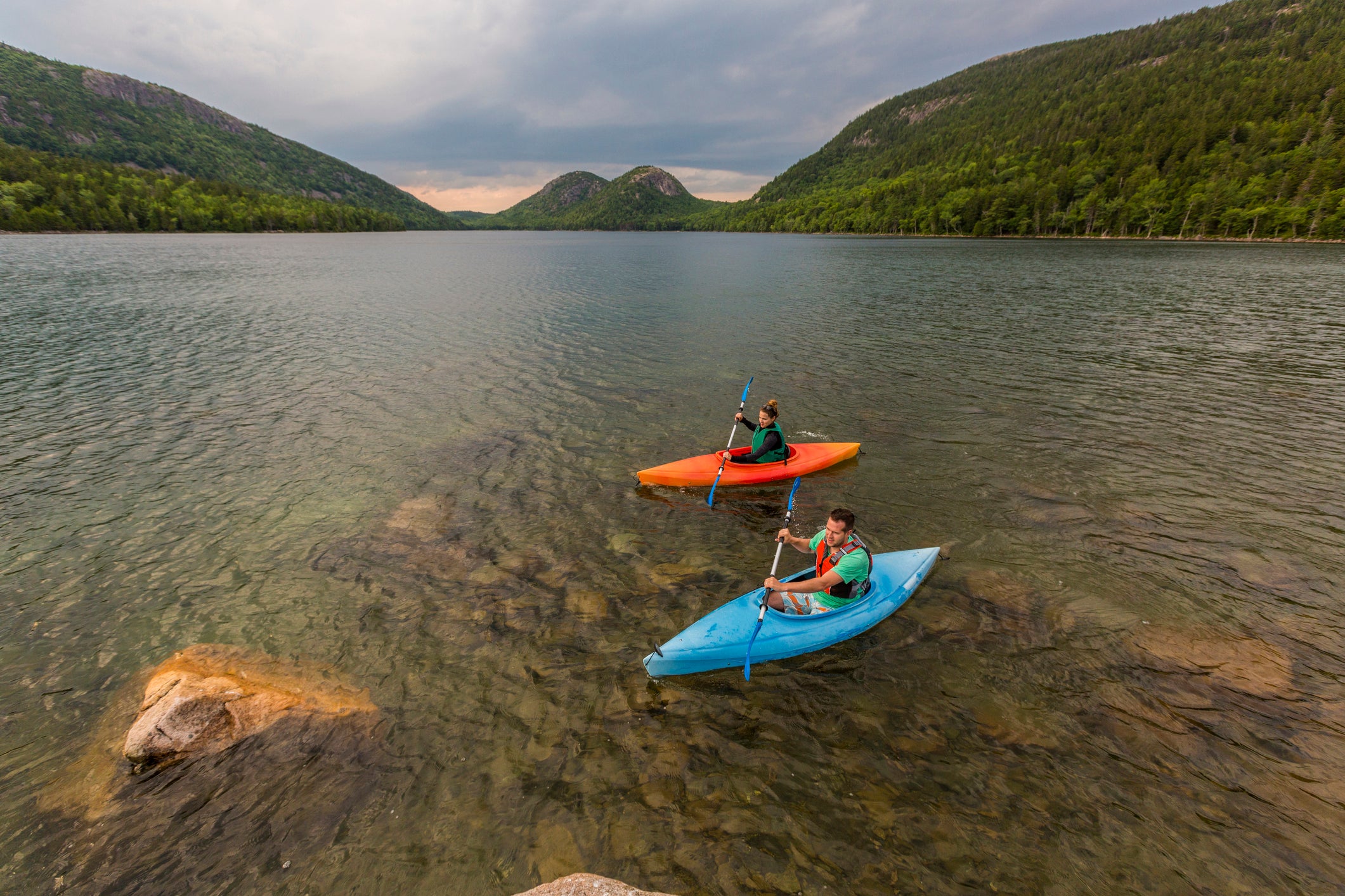 kayaking on Jordan Pond in Acadia National Park