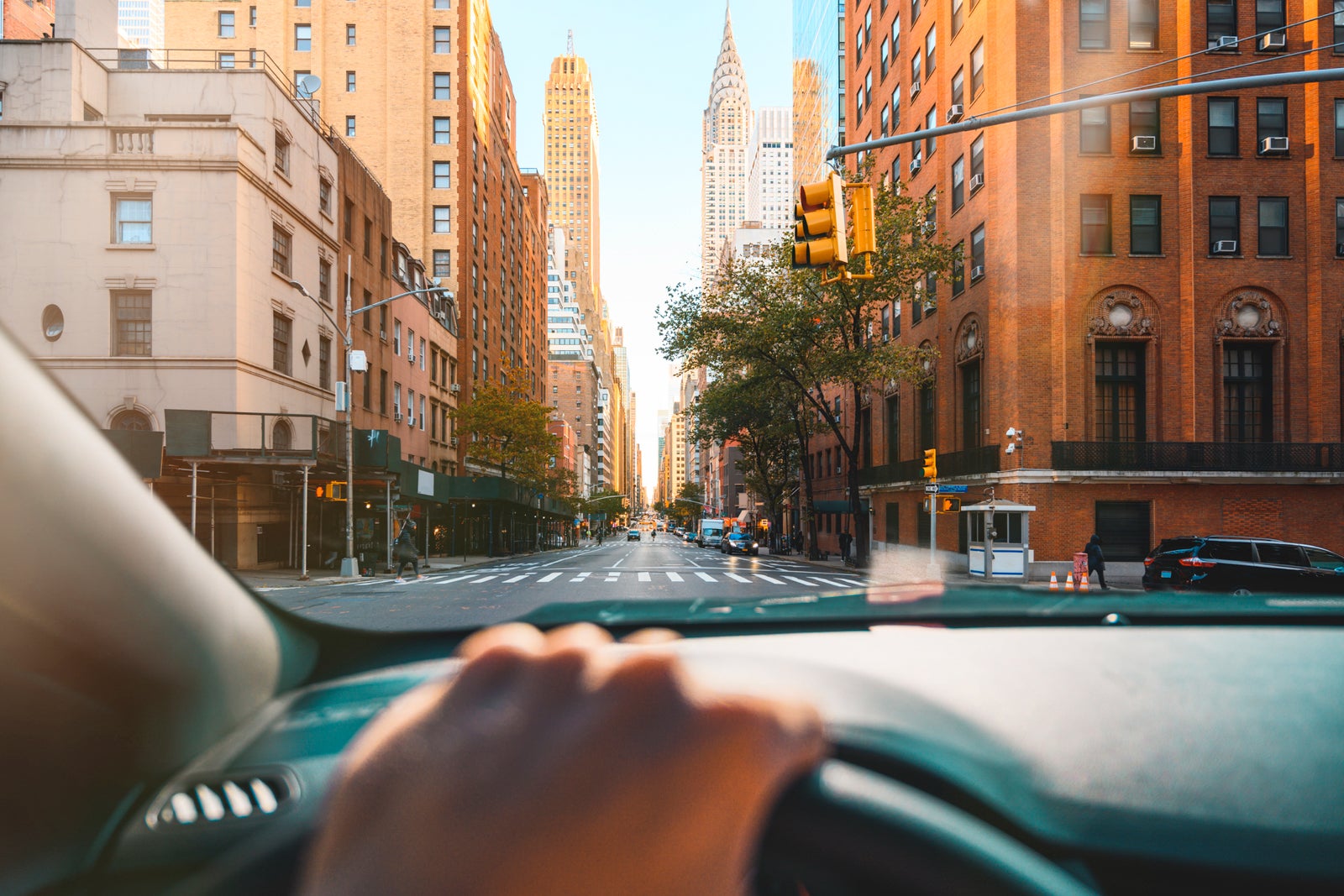 A person driving through the city