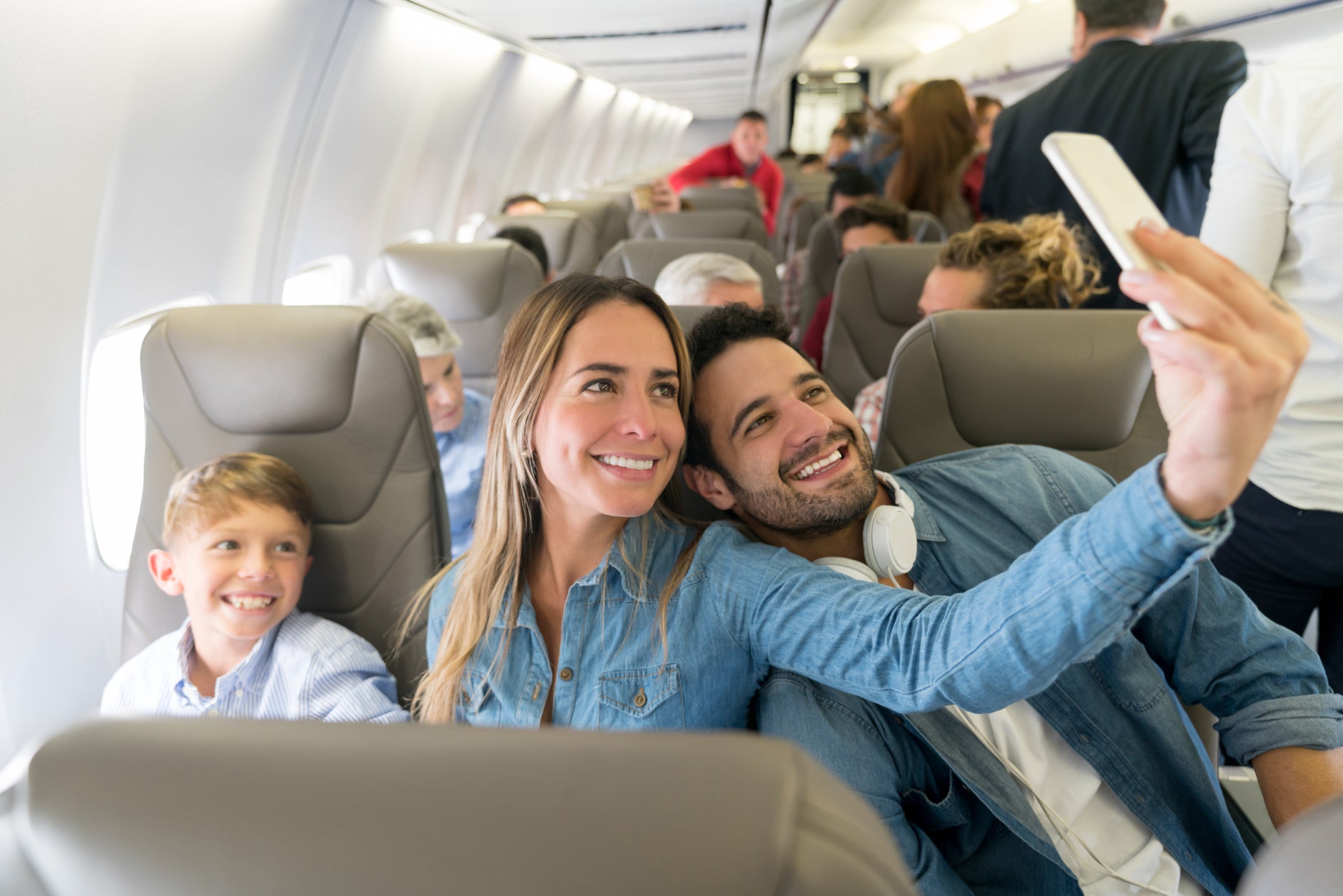 family on airplane