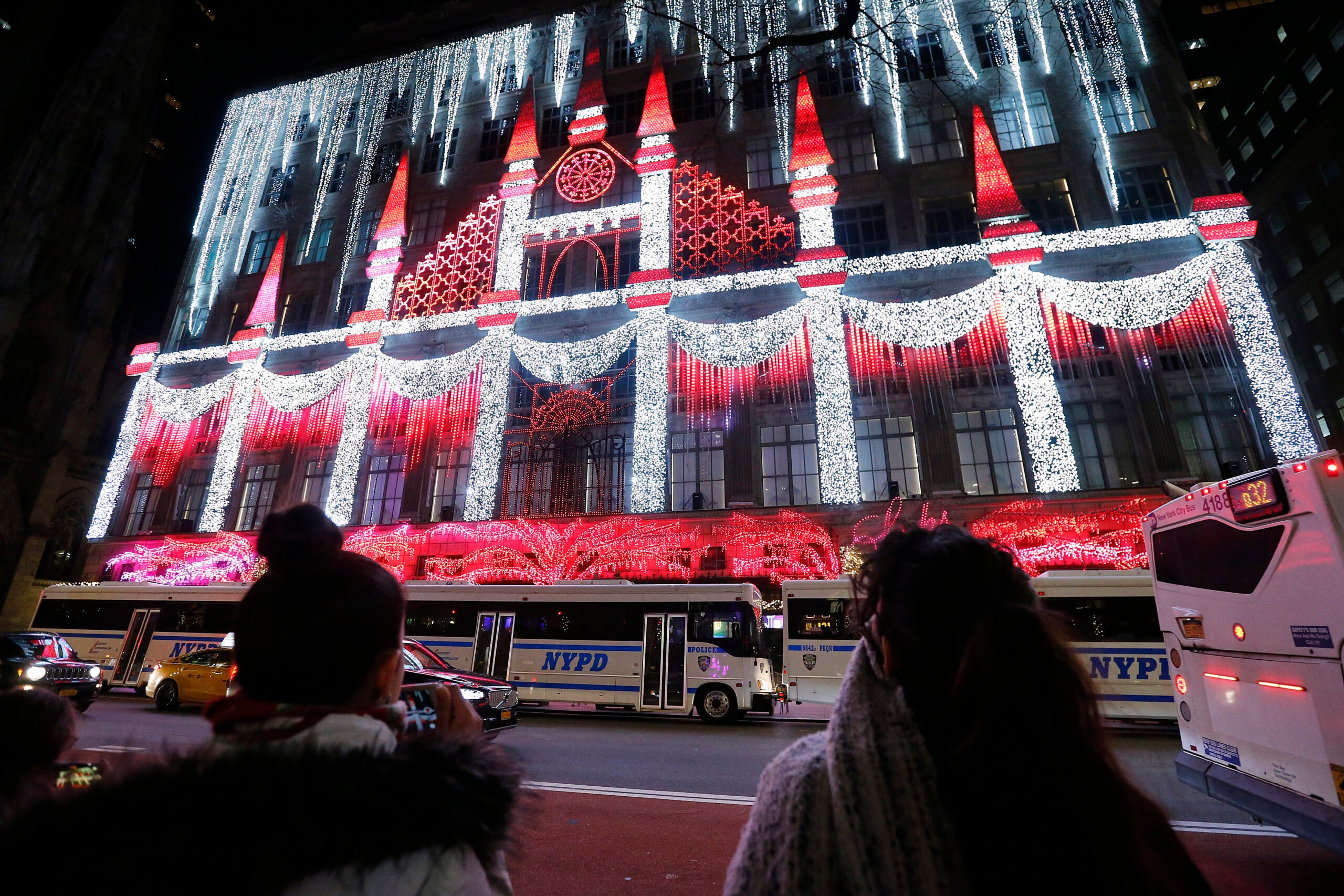 holiday lights on building