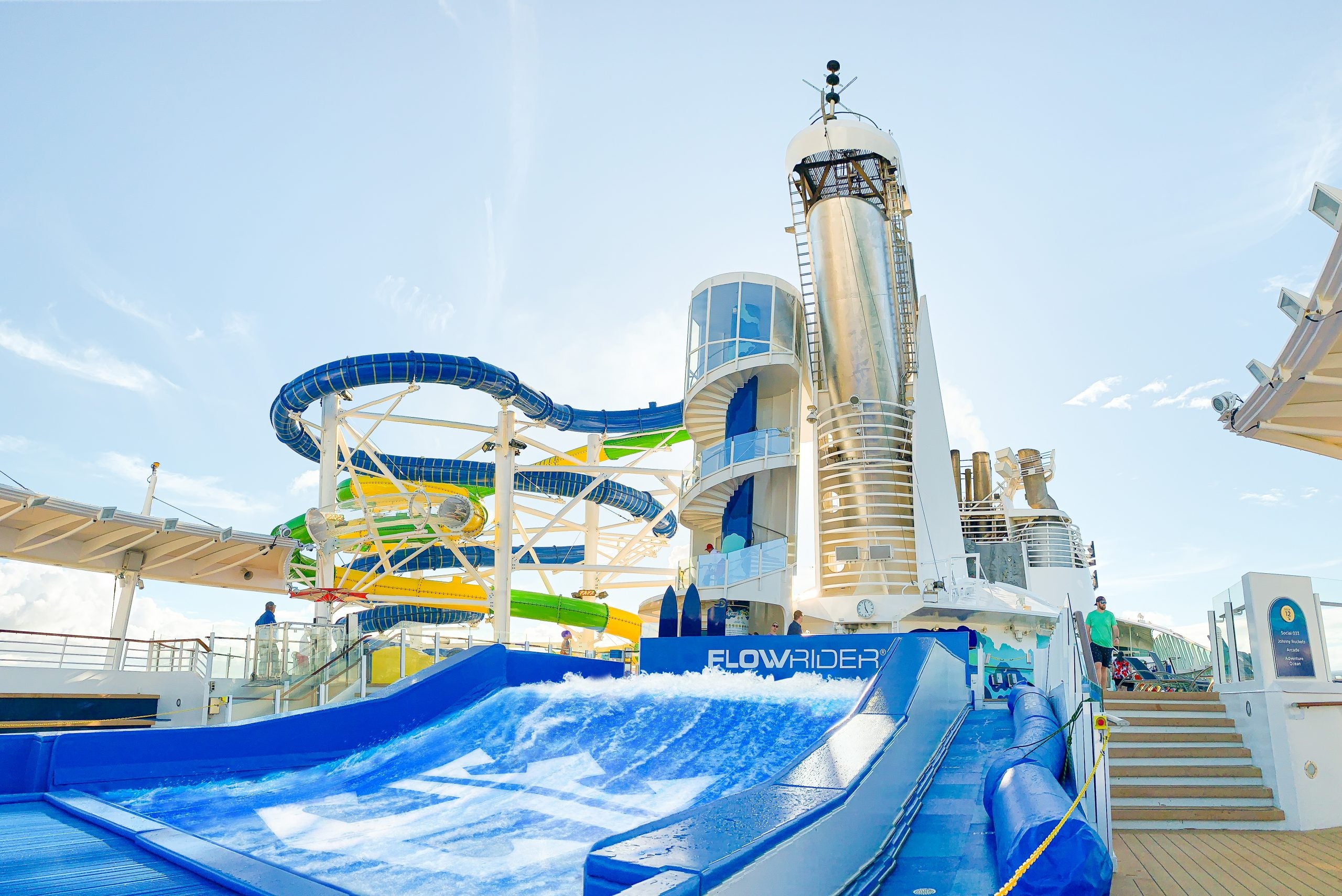 Waterslides and a surfing pool on Freedom of the Seas