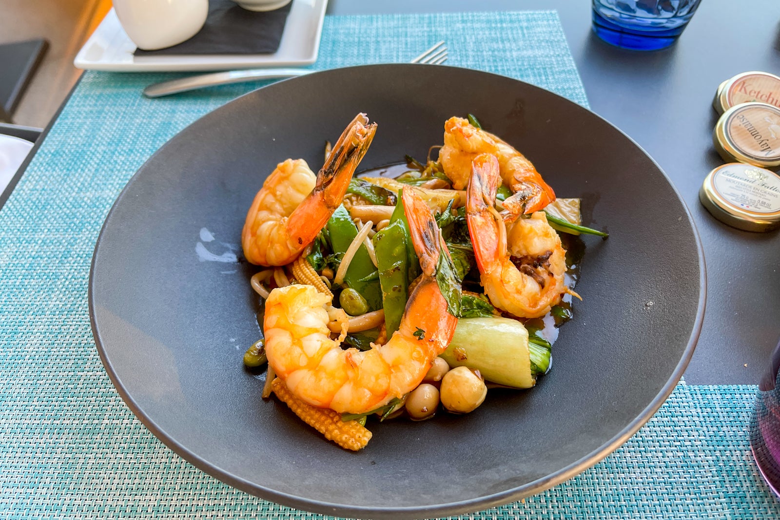 Shrimp on a plate with vegetables