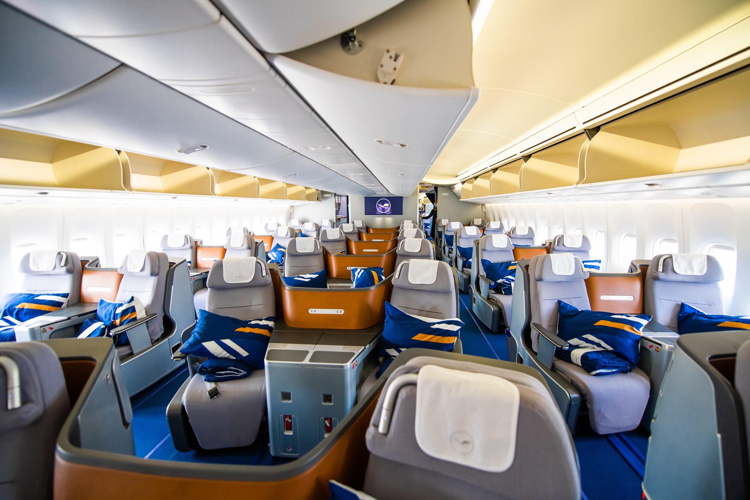 inside a Lufthansa plane's business class
