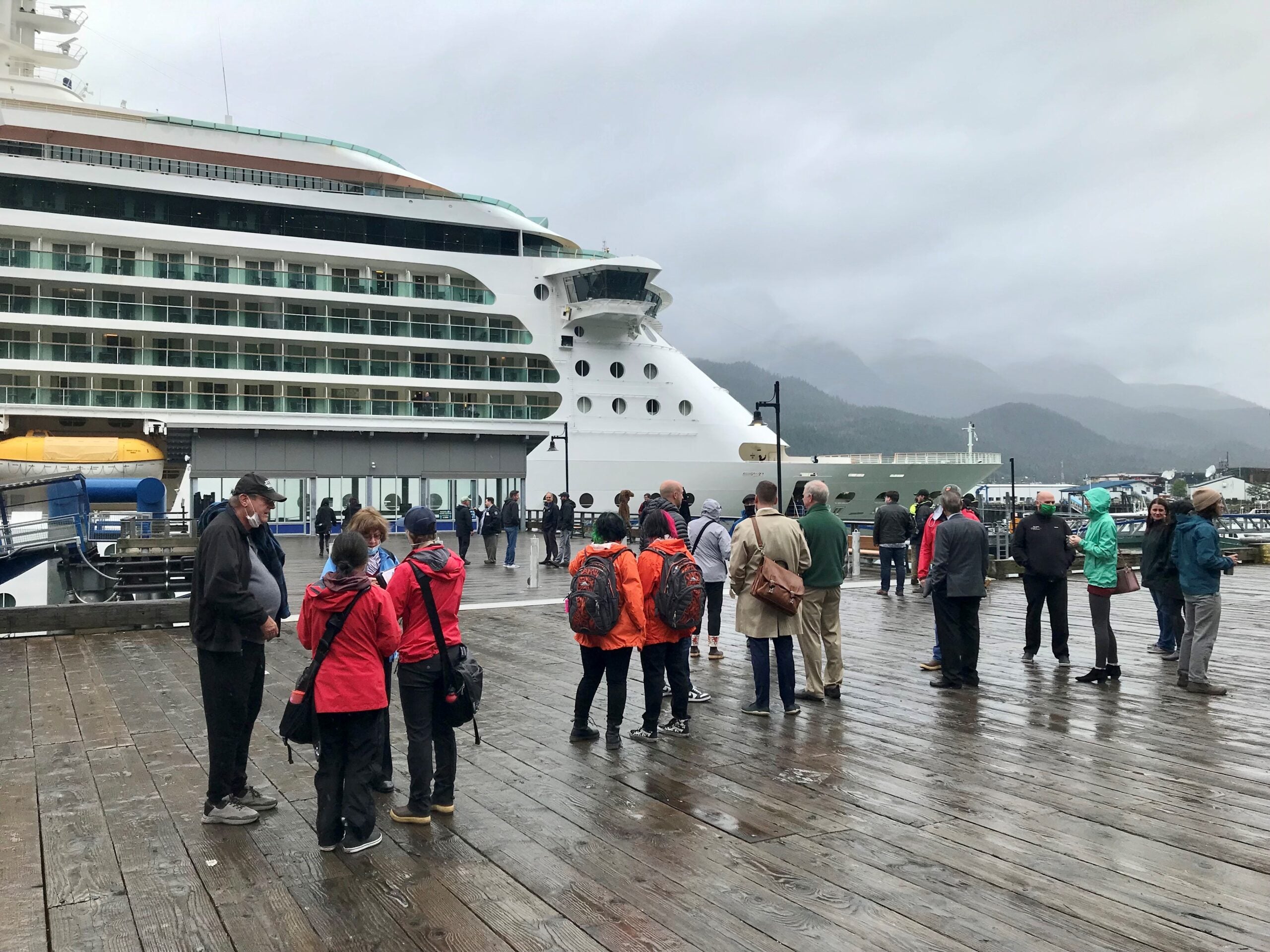 A Royal Caribbean cruise ship docked in Juneau, Alaska