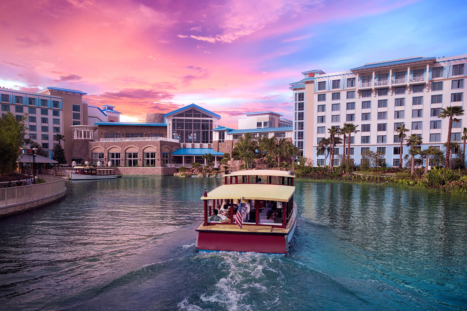 View of Loews Sapphire Resort from the water taxi at Universal Orlando Resort