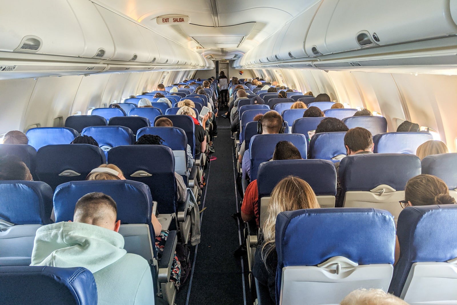 Passengers on a Southwest flight with just one person in the aisle