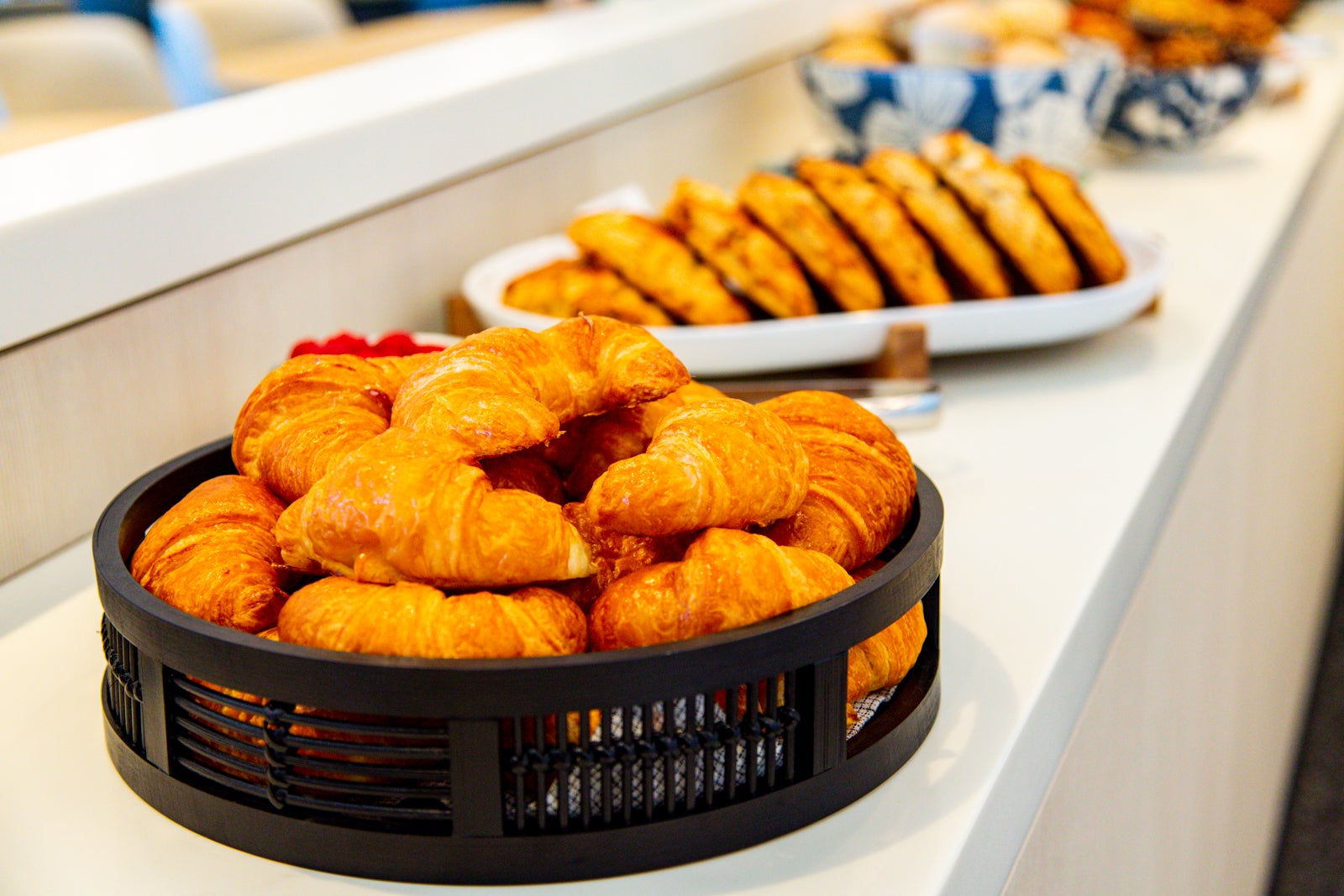 Food offerings at an airport lounge