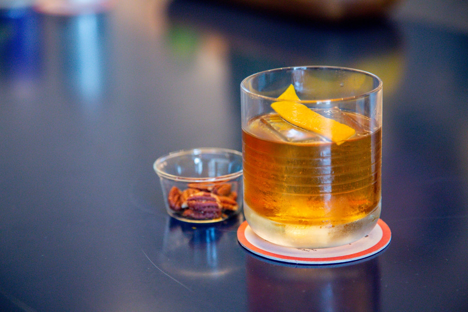 close-up of a glass with alcohol in it