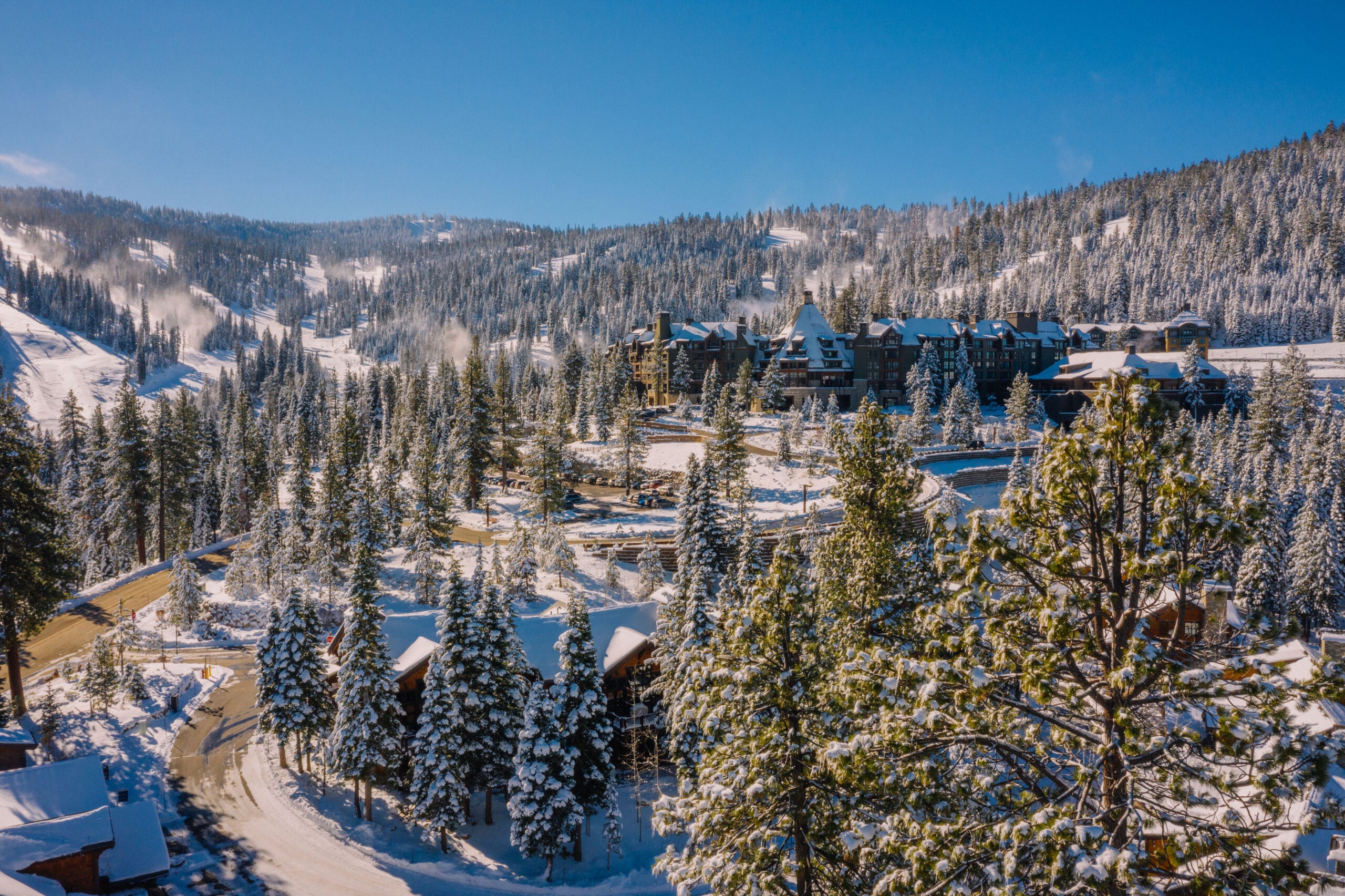exterior aerial shot of Ritz Carlton Lake Tahoe