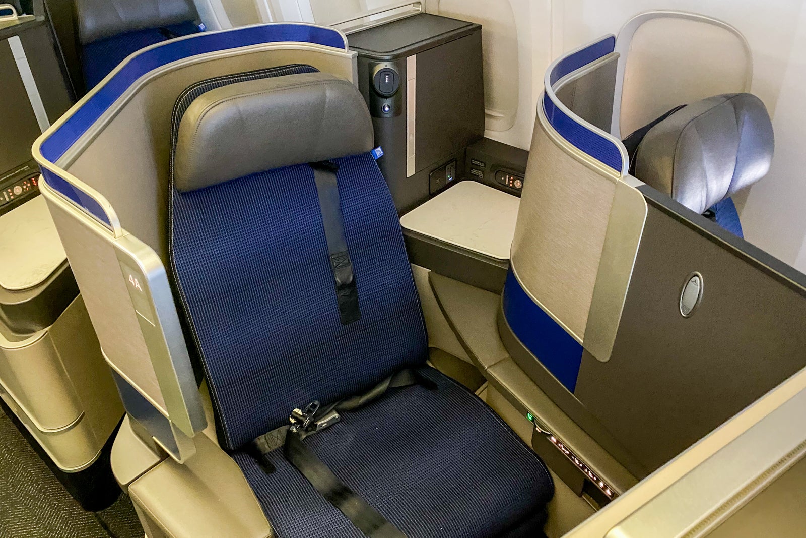 Closeup of a United Polaris seat