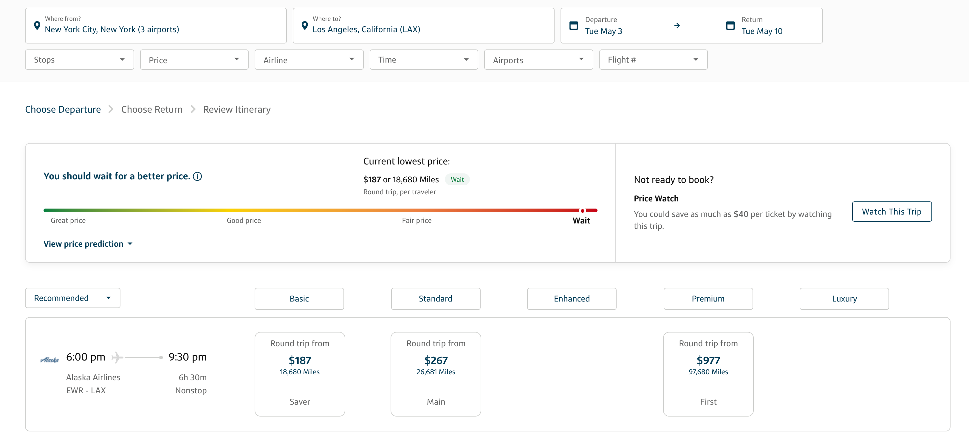 flight search results and advice on when to find the cheapest results