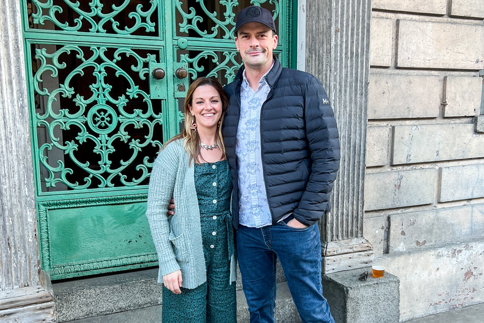 Tarah Chieffi and husband pose on the street.