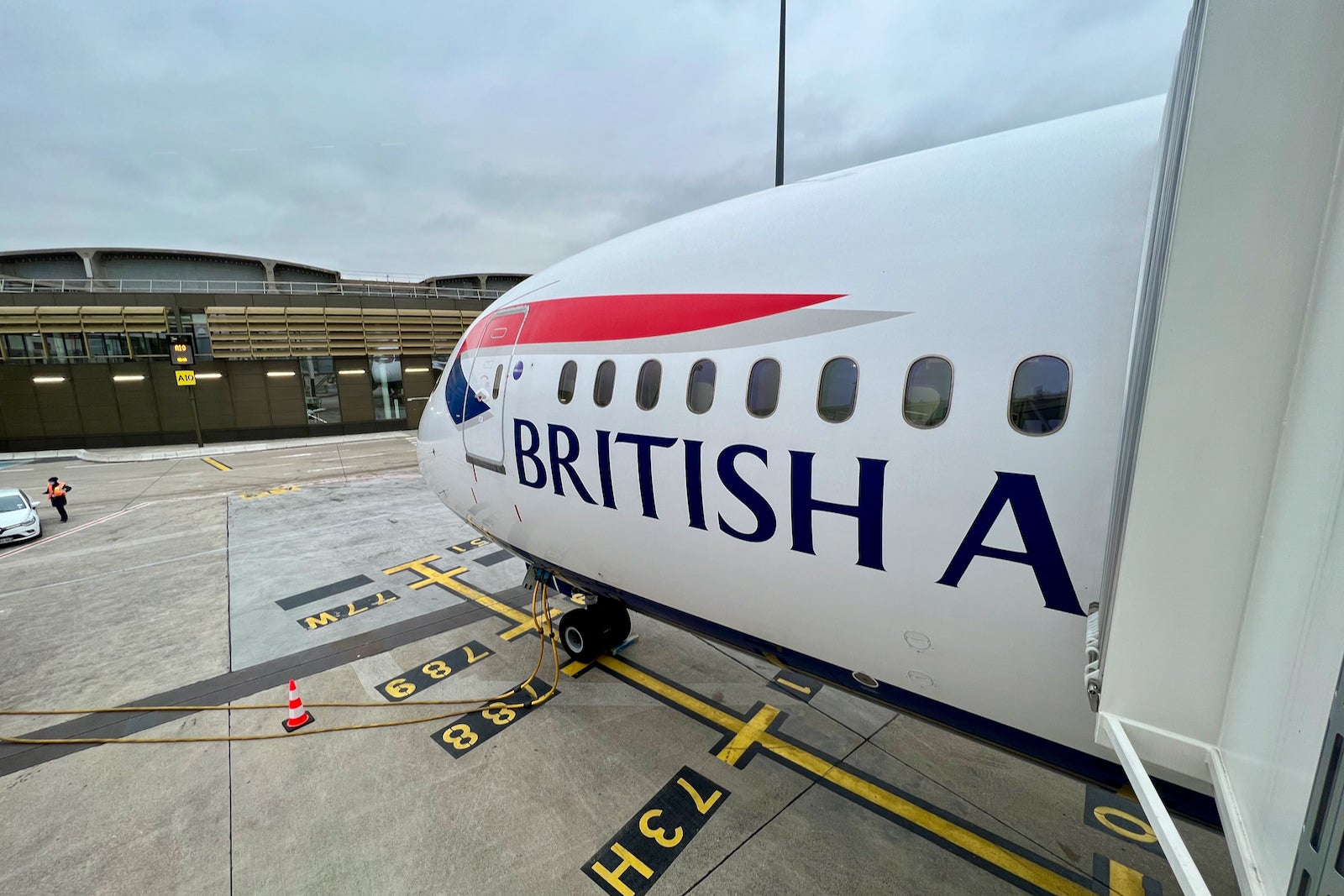 A British Airways plane at the gate