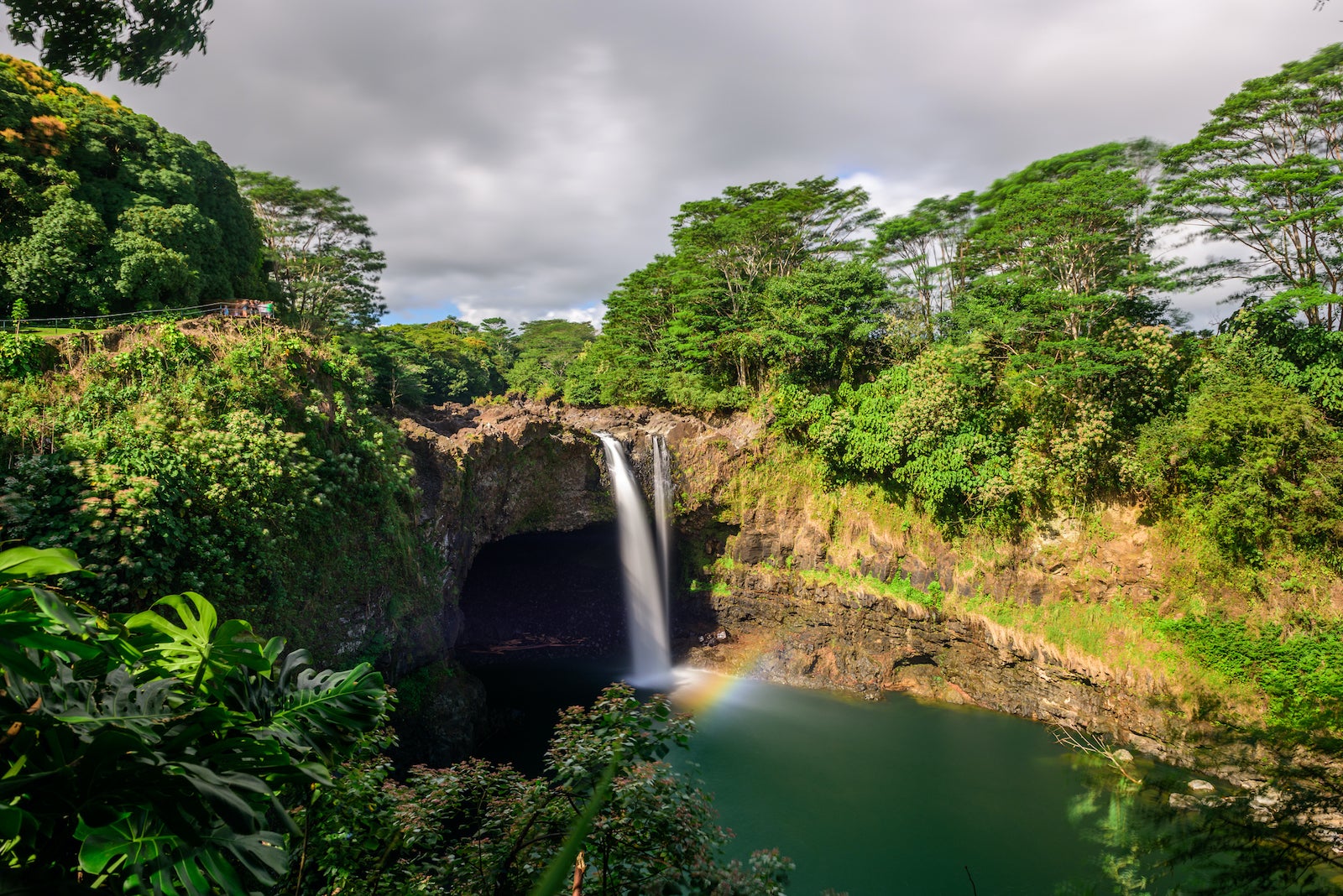 Waterfall over a lava cave in Hawaii