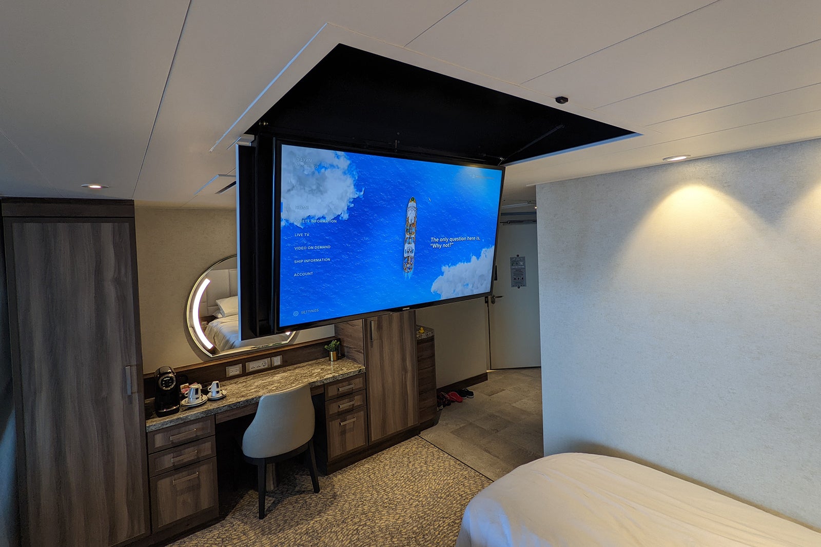 A hidden TV in a Grand Suite on Royal Caribbean's Wonder of the Seas. 