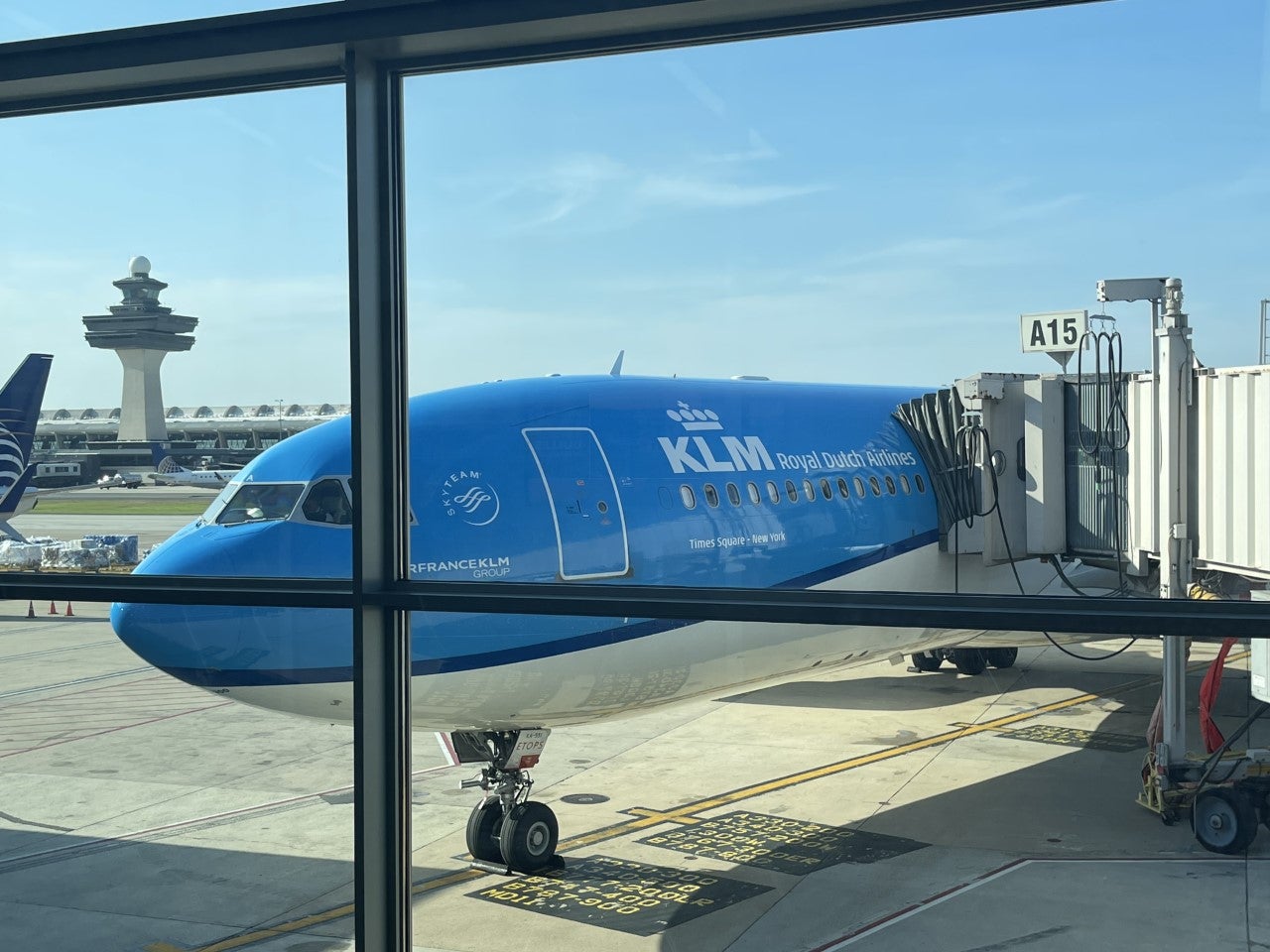 A KLM Airbus A330-300 at the gate in Dulles International Airport (IAD)