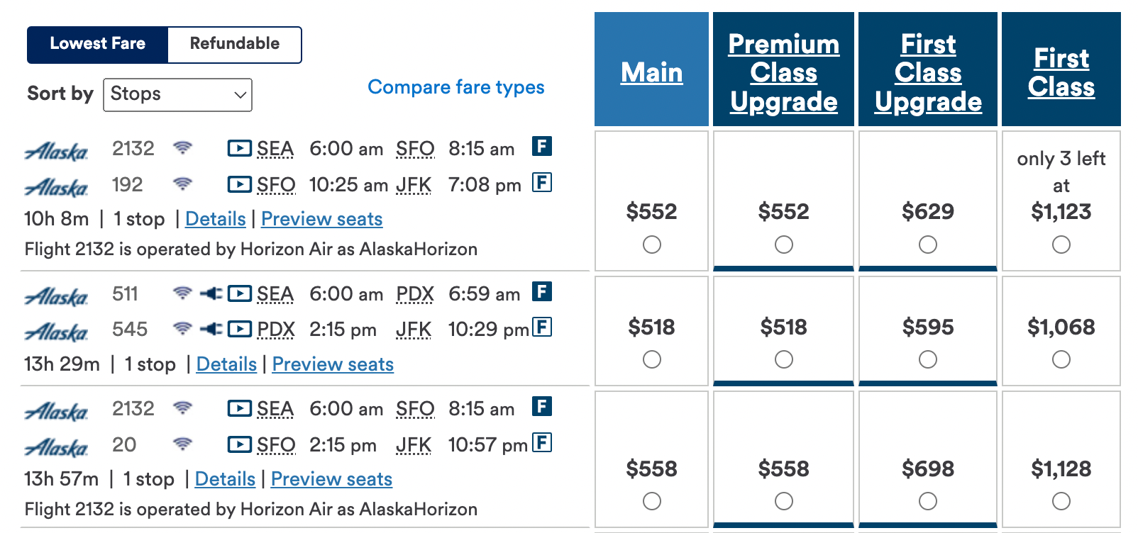 Fare Alaska Airlines