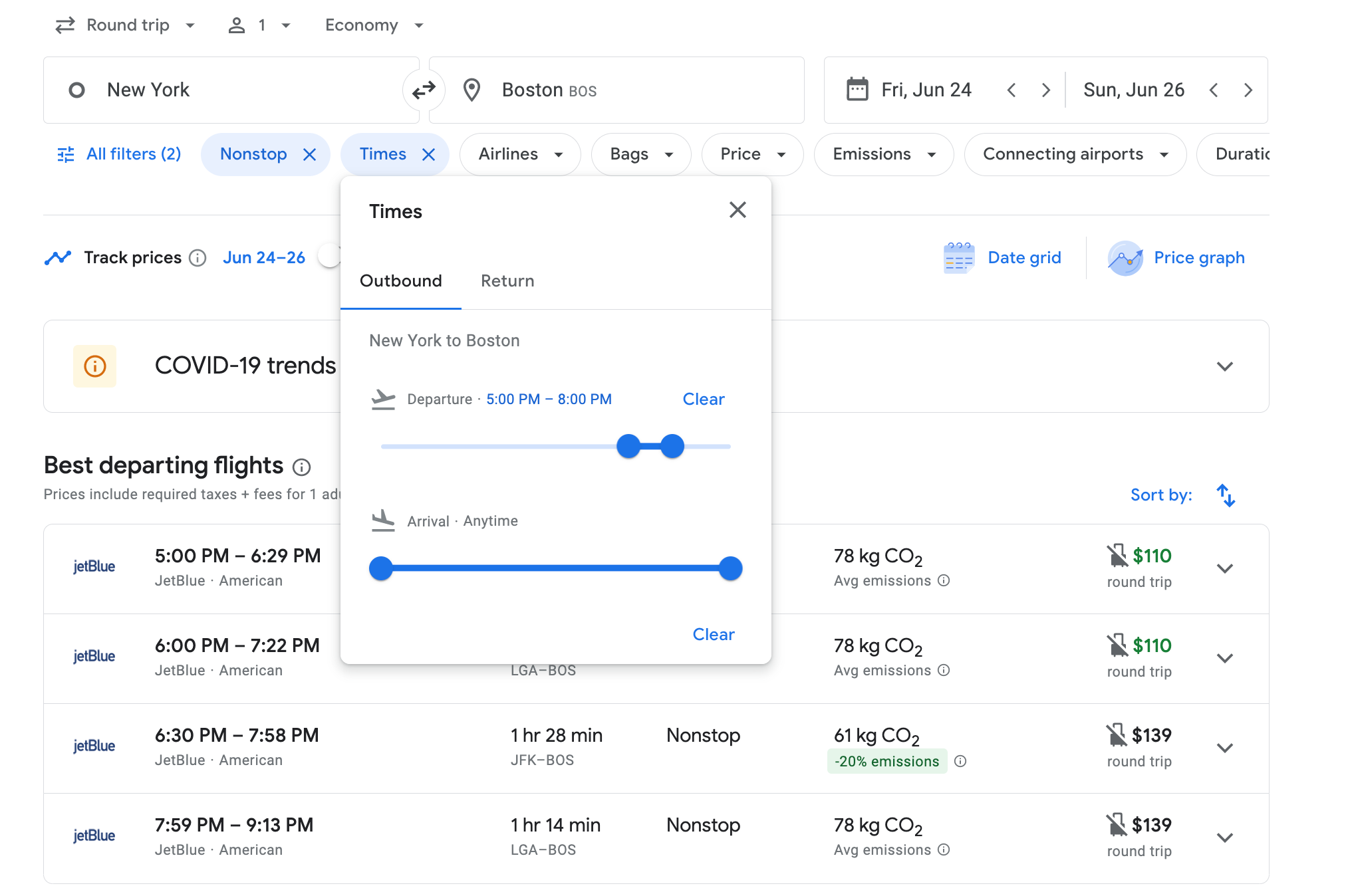 filtering flights by time