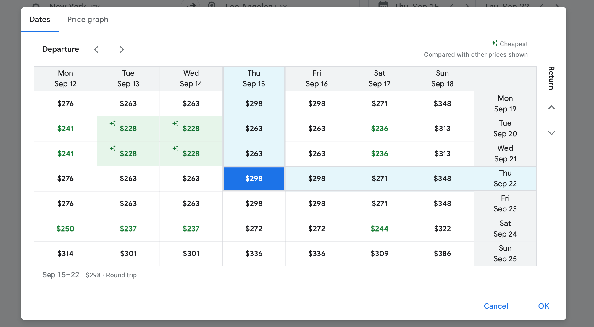 fare calendar grid