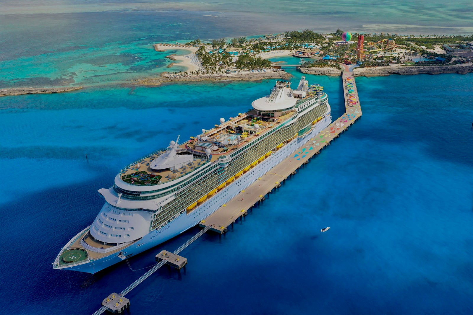 Freedom of the Seas cruise ship docked in CocoCay