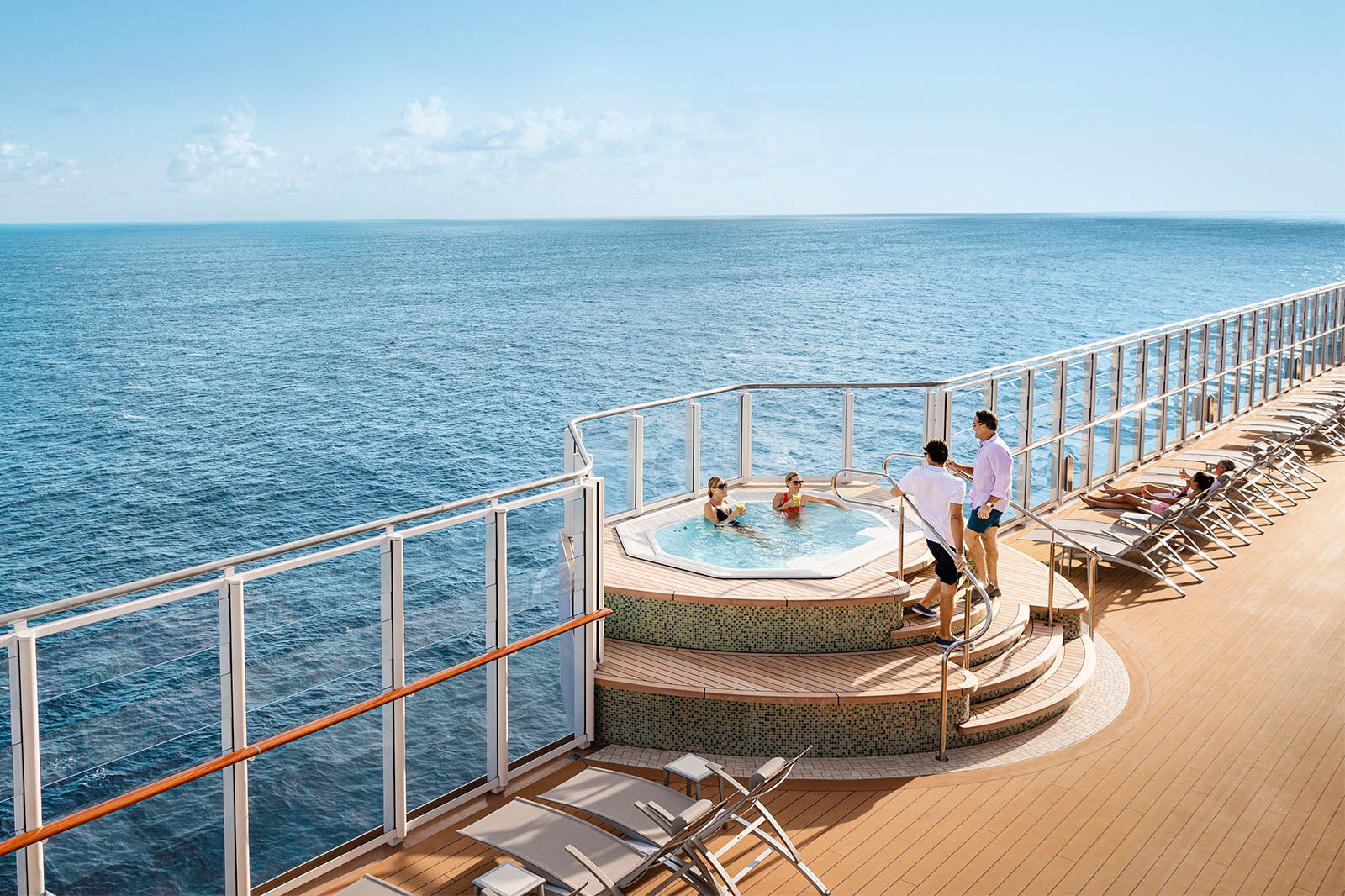 Hot tub cantilevered over side of cruise ship