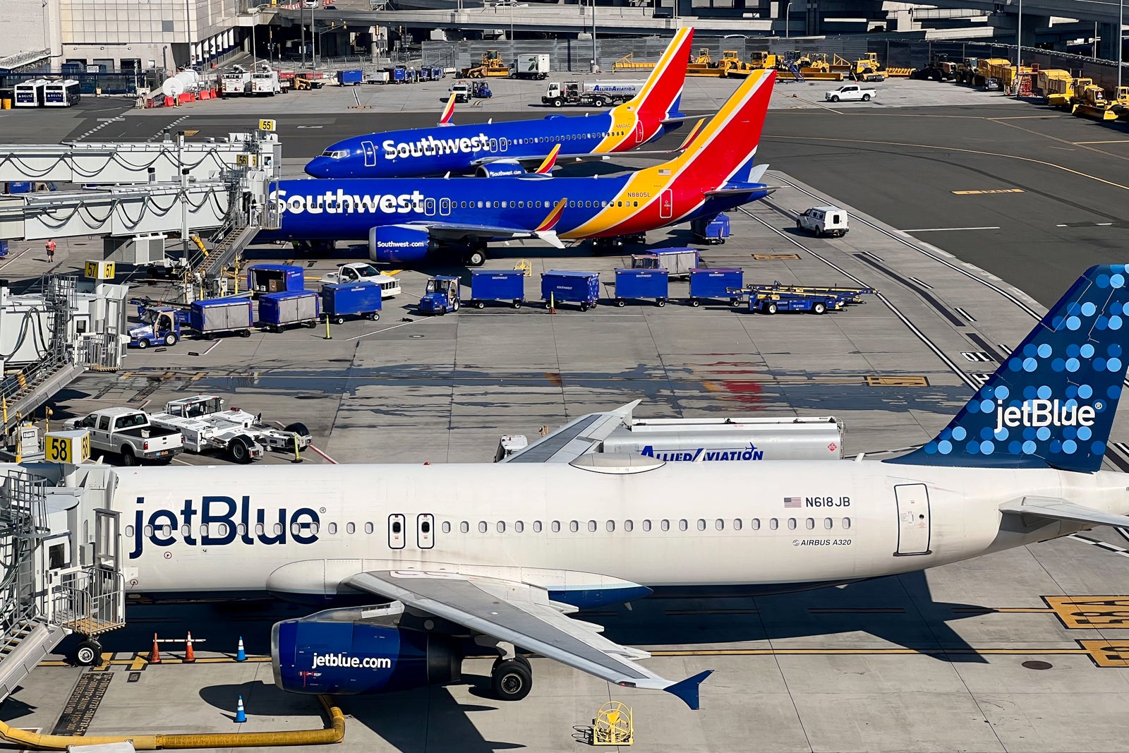 Southwest and JetBlue planes