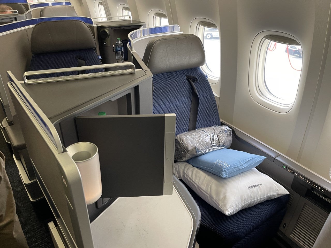 United Airlines Polaris business class seat on the Boeing 777-300ER