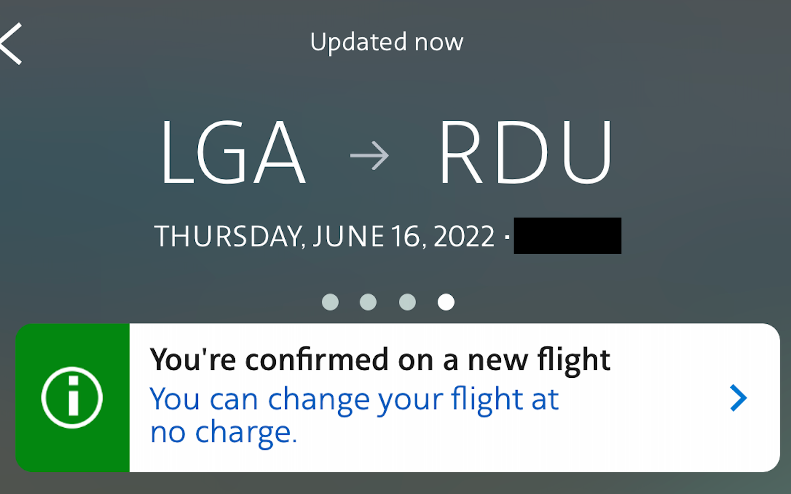 screenshot of flight confirmation alert