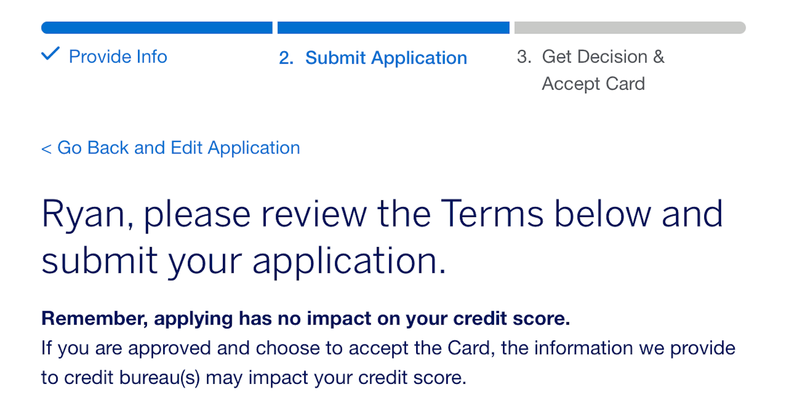 screenshot of application terms using Apply with confidence on Amex website