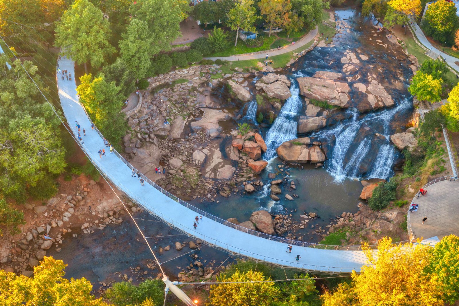 Liberty Bridge aerial view with fall foliage