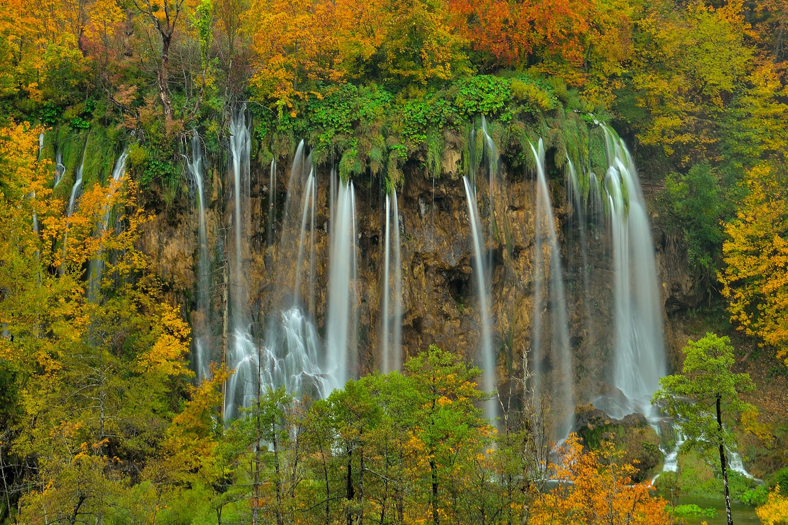 Plitvice Lakes National Park with fall foliage