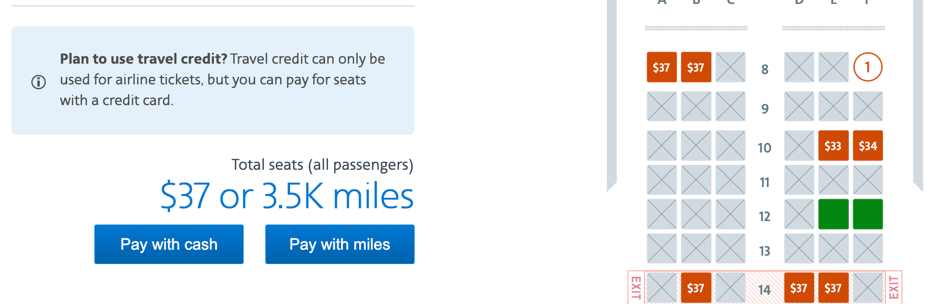 Main Cabin Extra seat using miles